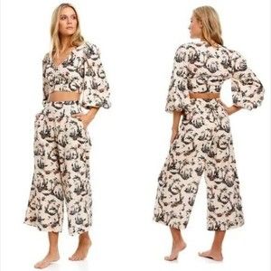 Agua Bendita Lila Pants  Printed Pavana Tropical High Waist Size Medium …